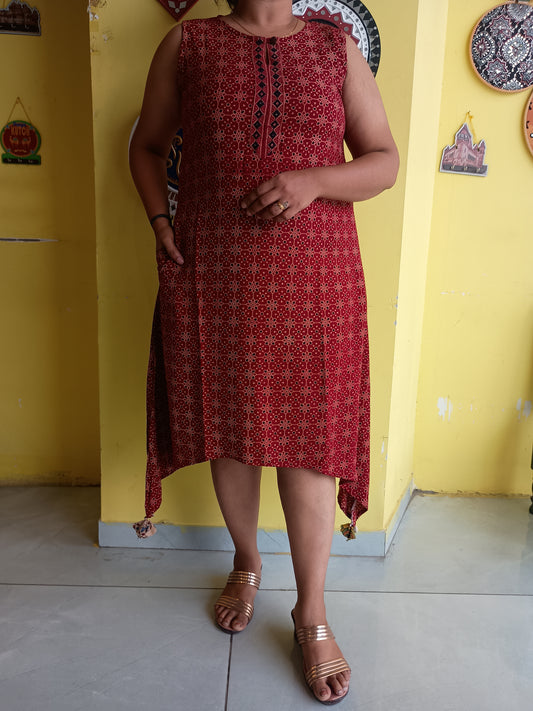 *Varni* Ajrakh rayon long one piece