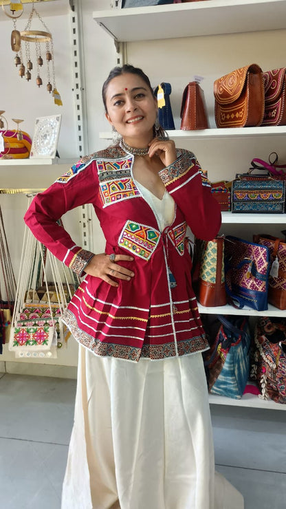 "Navratri kedia" Maroon plain handwork kedia