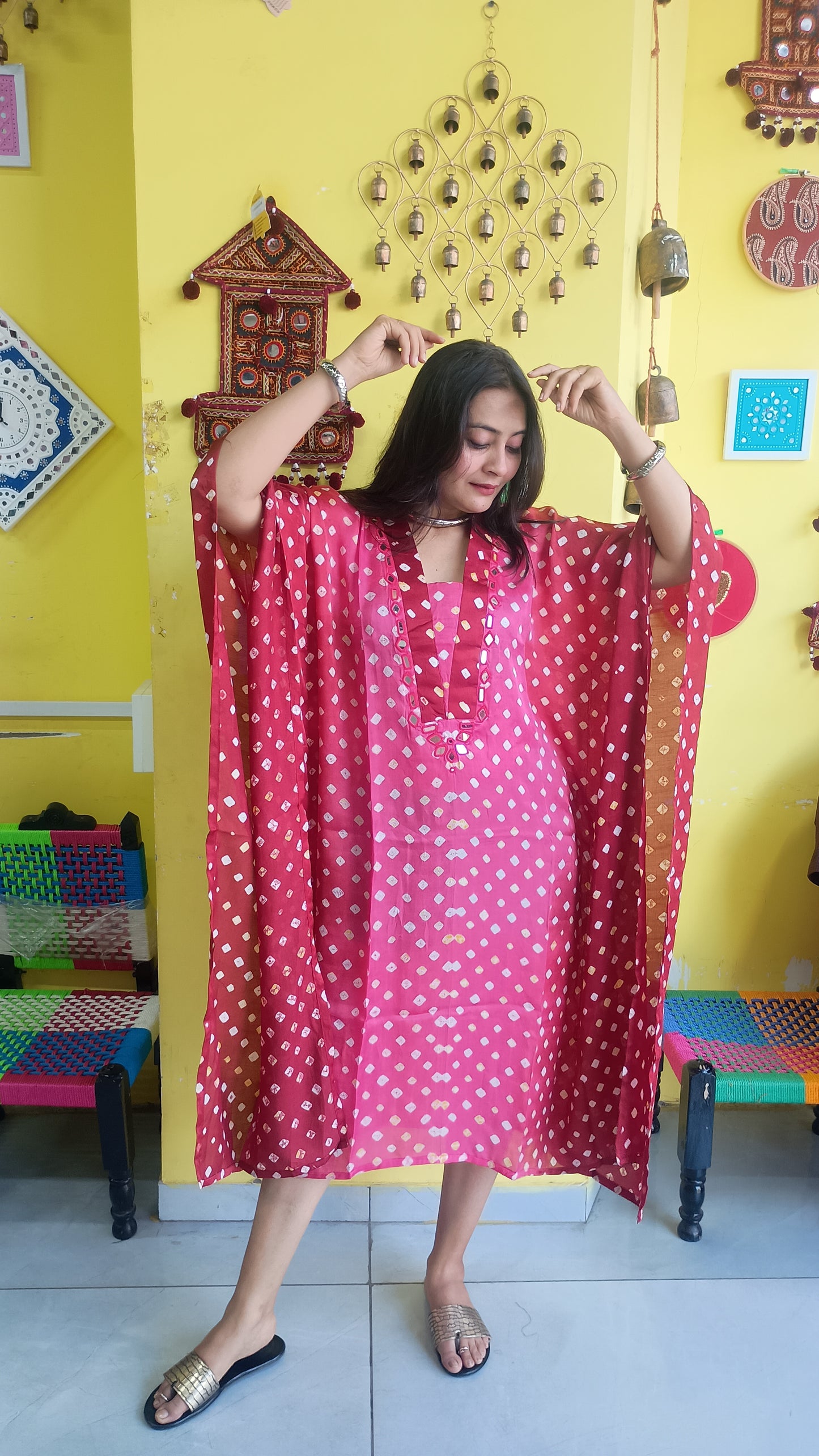 "Noor"Modal Bandhani print Kaftan