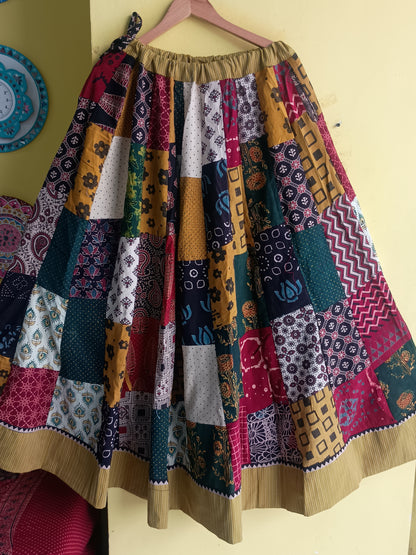 MULTI PATCH WORK COTTON SKIRT
