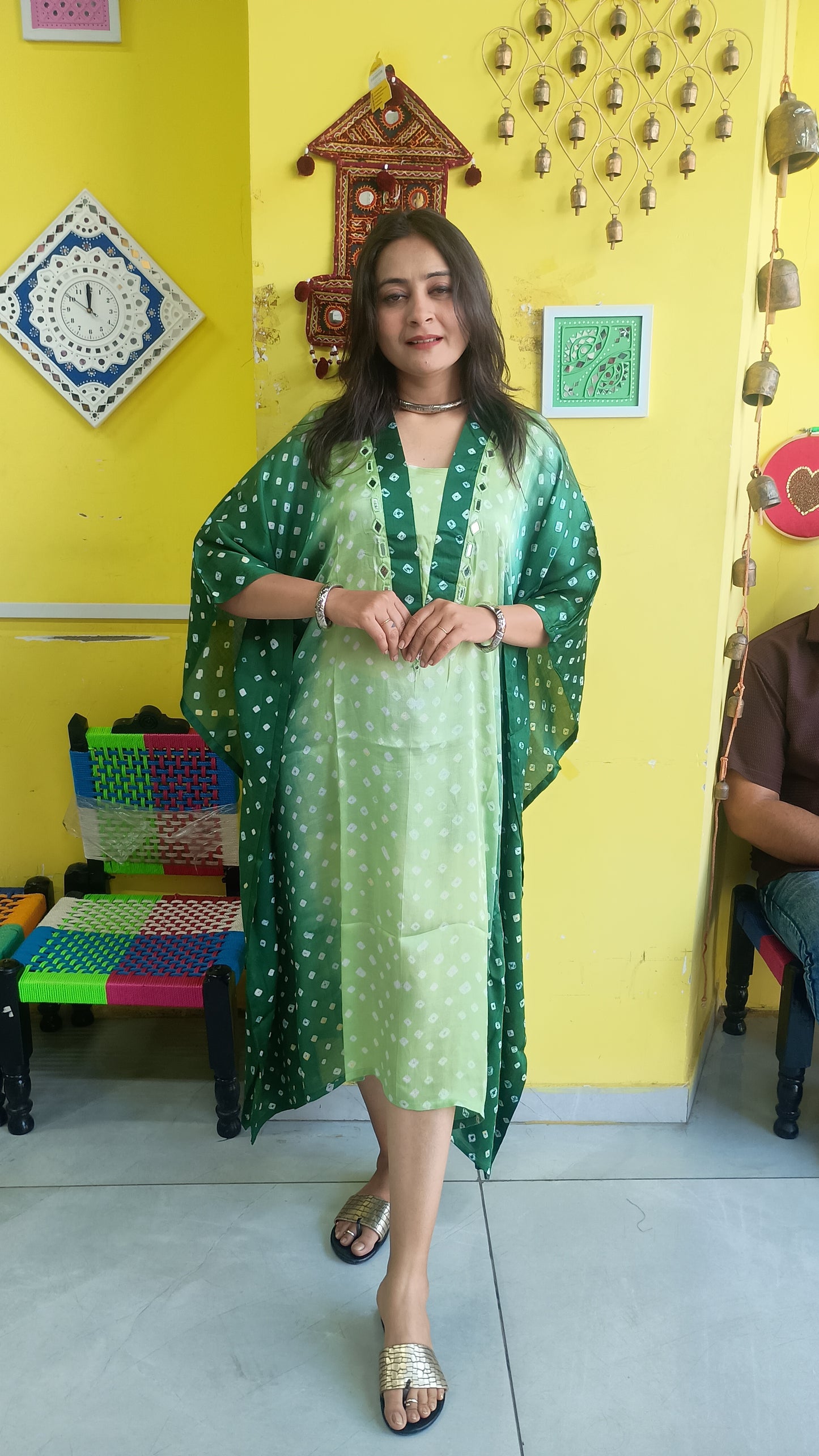 "Noor"Modal Bandhani  print Kaftan