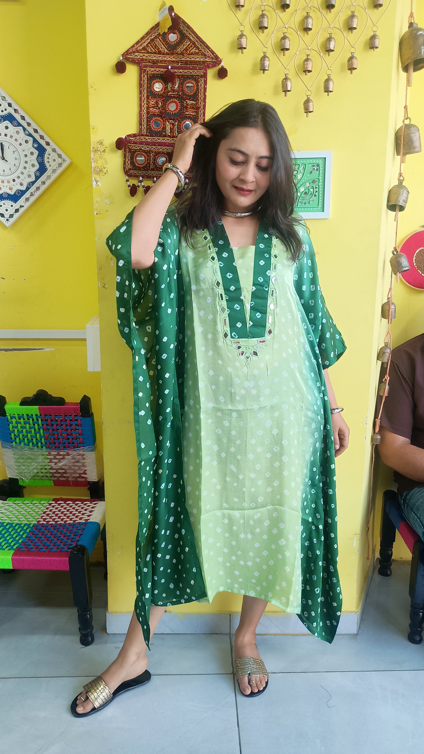 "Noor"Modal Bandhani  print Kaftan