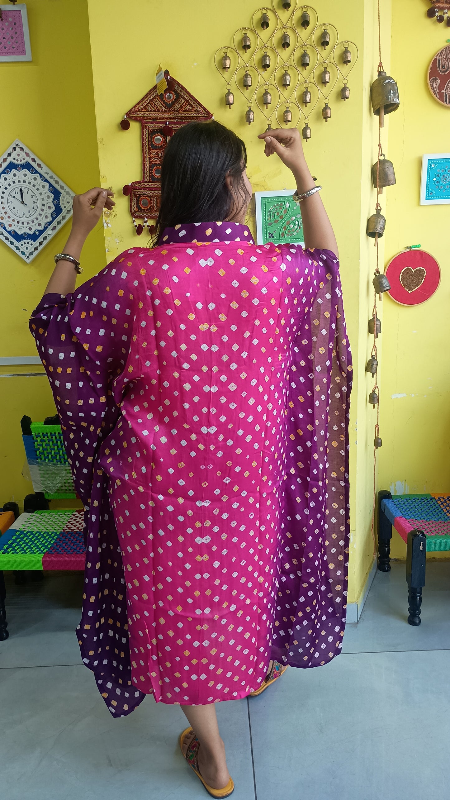 "Noor"Pink  Modal Bandhani print double colour Kaftan