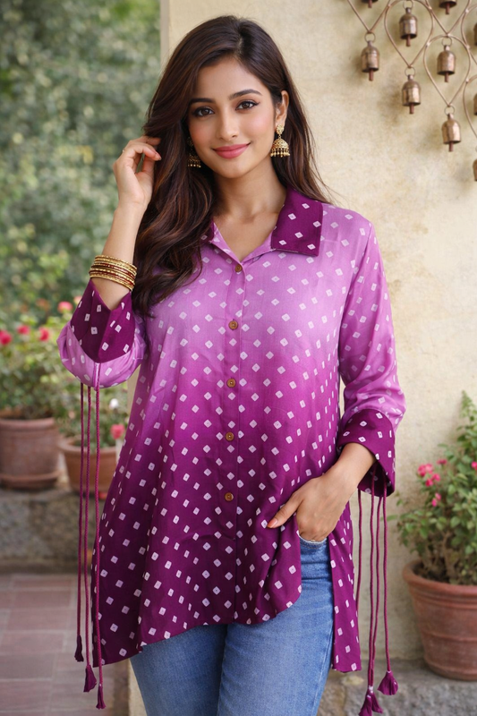 *Priyal* Modal bandhni double colour free size shirt *