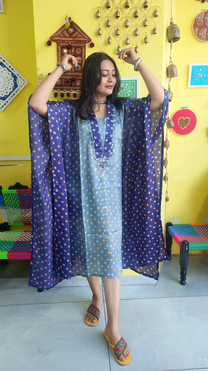 "Noor" Pink Modal Bandhani with sibori print Kaftan