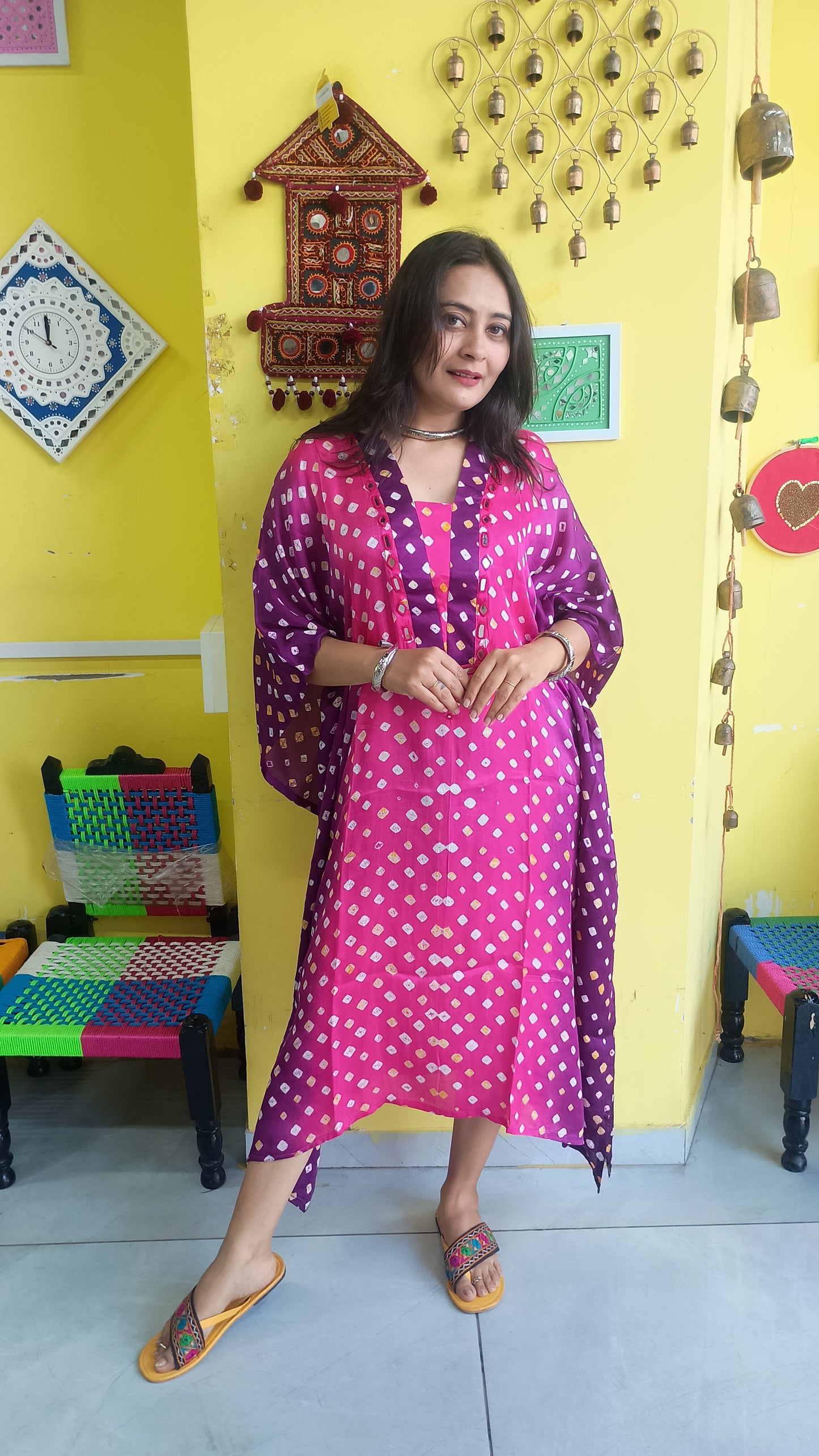 "Noor"Pink  Modal Bandhani print double colour Kaftan