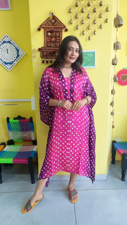 "Noor"Pink  Modal Bandhani print double colour Kaftan