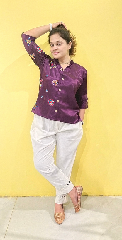 "Astha" plain mashroo handwork shirt