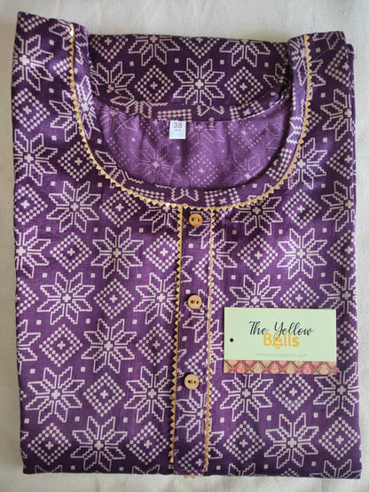 'Kavya' Purple Mashroo Long Straight kurti