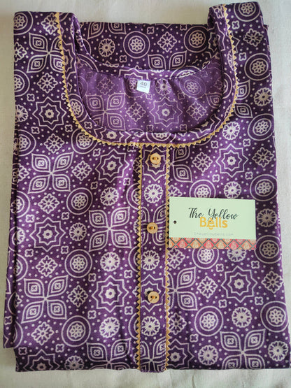 'Kavya' Purple Mashroo Long Straight kurti