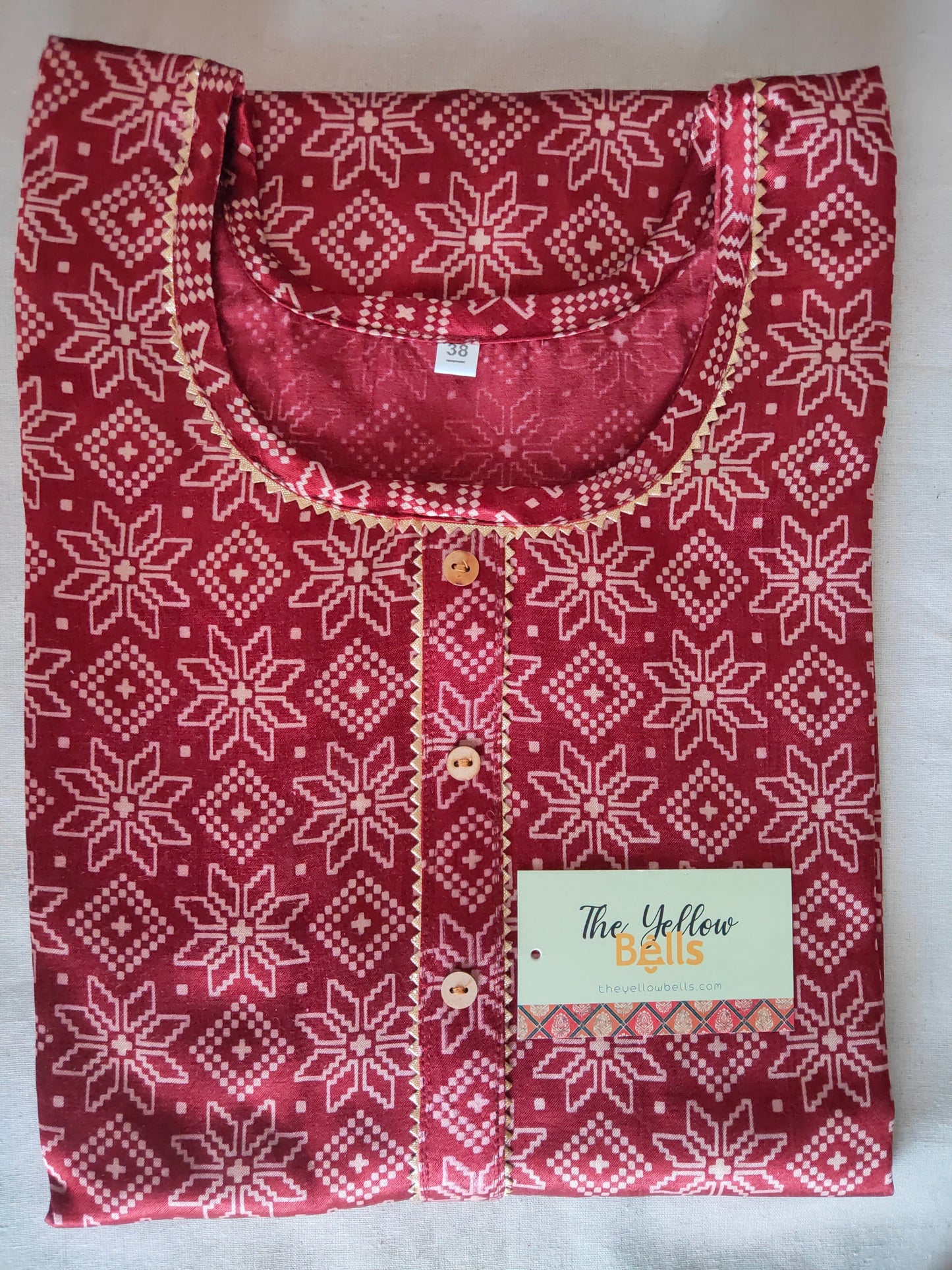 'Kavya' Maroon Printed Mashroo Long straight kurti