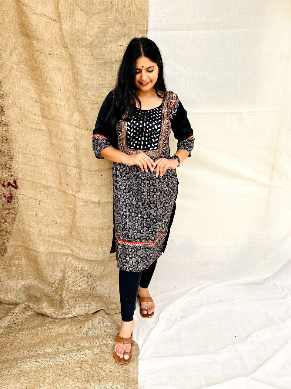 'NAITY'MASHROO MIRROR WORK STRAIGHT KURTI