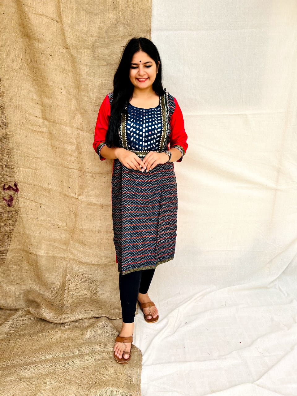 'NAITY'MASHROO MIRROR WORK LONG KURTI