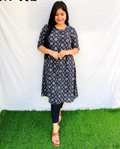 'Riya' Gray semi natural cotton kurti