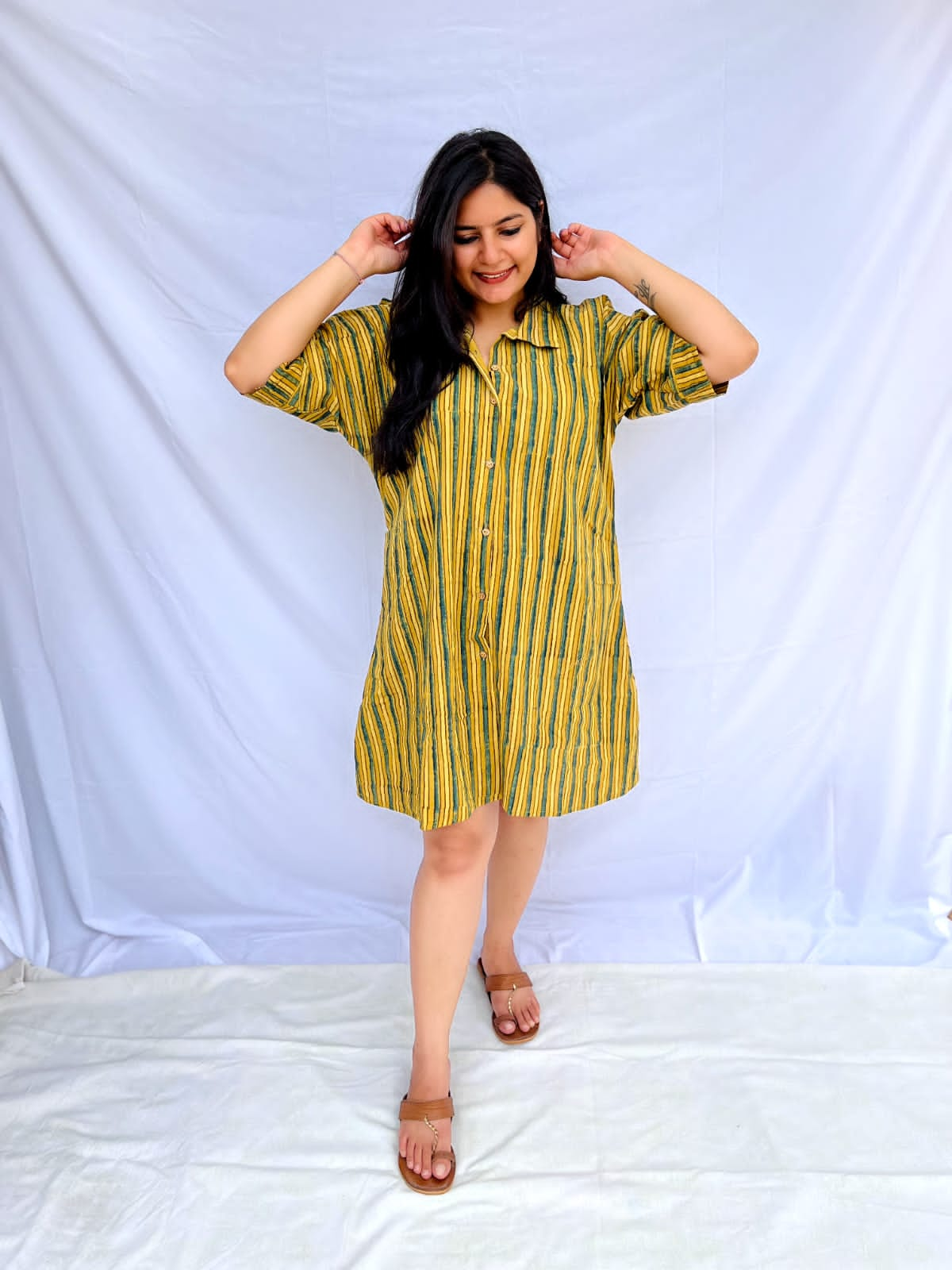 "Misha" mustard colour cotton womens shirt