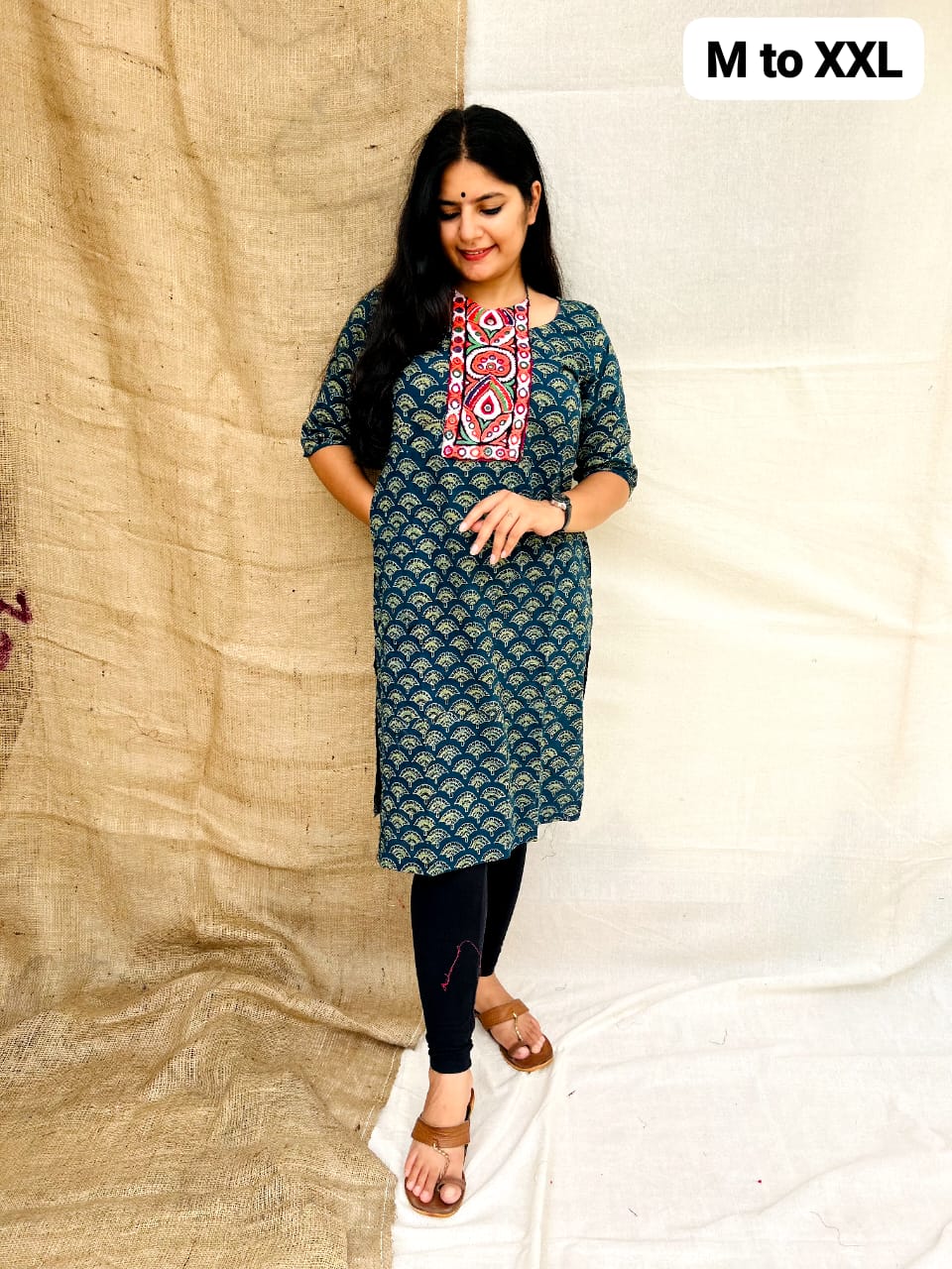 "VEERA" Natural Kutchi work kurti