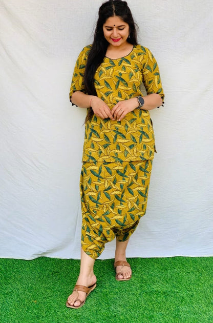 'Mayra' Mustard yellow natural cotton dhoti co-ord set