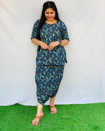 'Mayra' Blue natural cotton dhoti co-ord set