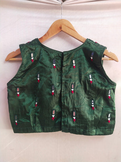 "Bansi" Bottle green mashroo mirror work blouse