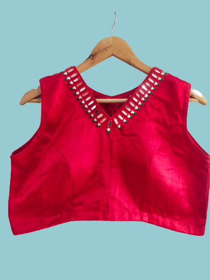 "Bansi"Red mashroo mirror work blouse