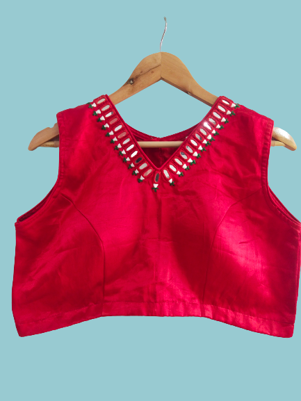 "Bansi"Red mashroo mirror work blouse