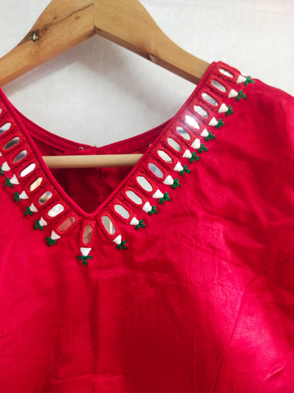 "Bansi"Red mashroo mirror work blouse