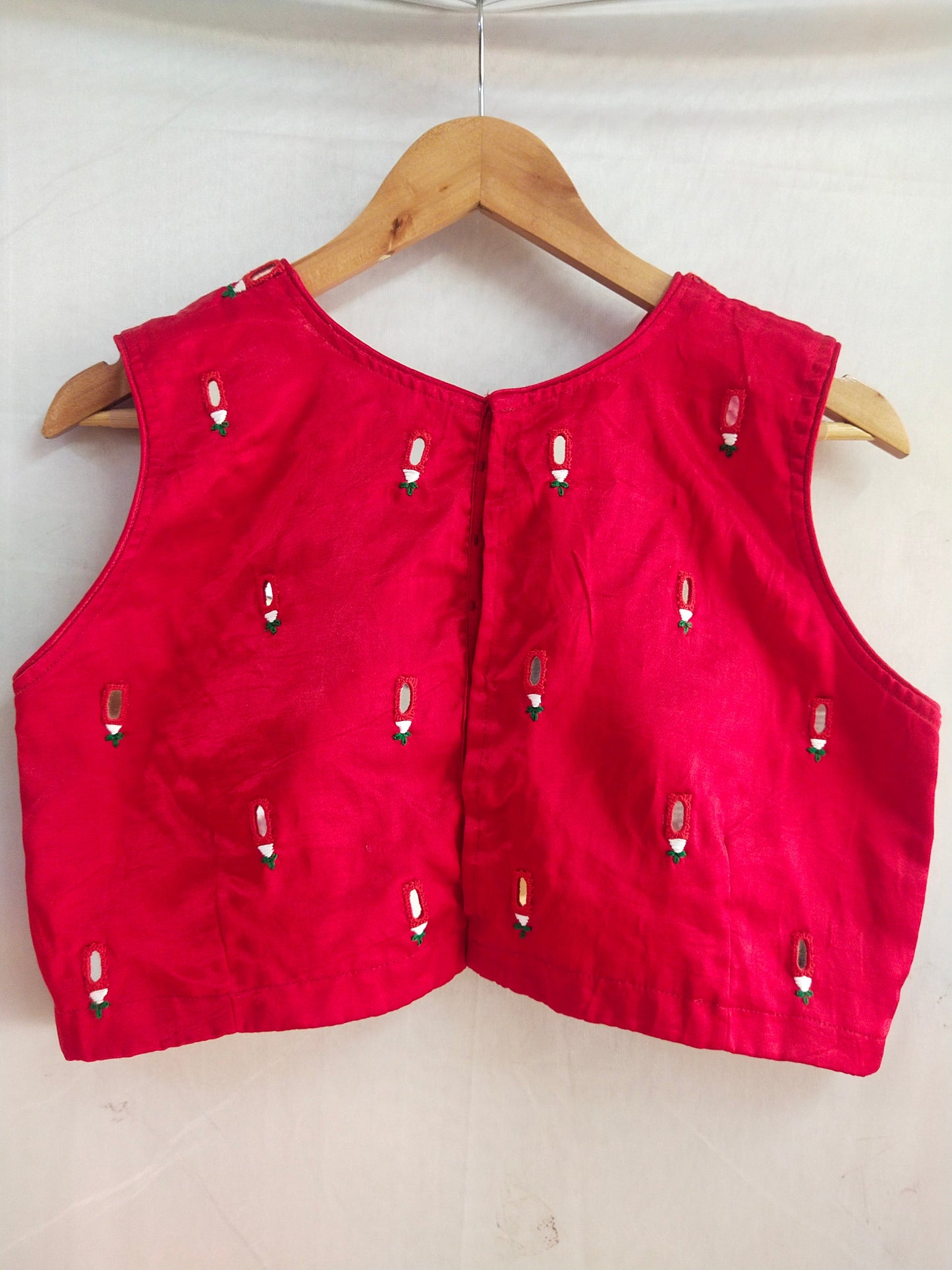 "Bansi"Red mashroo mirror work blouse