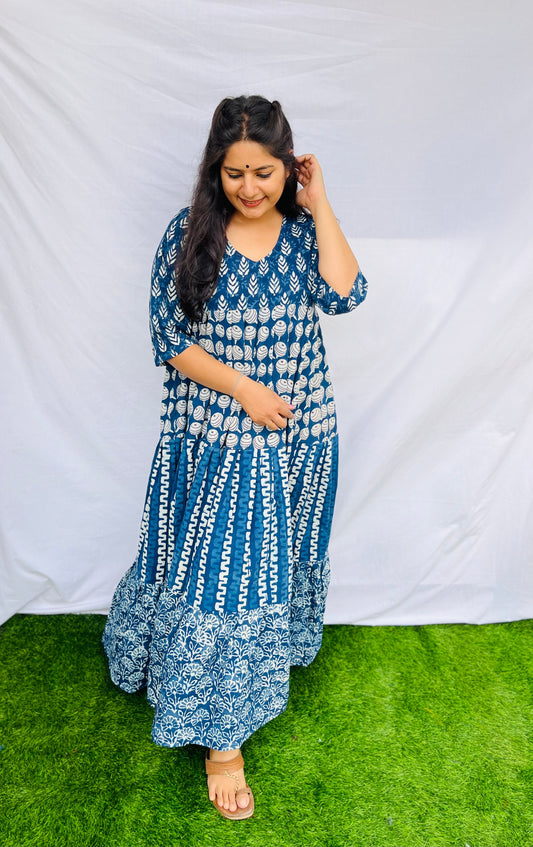 "Keshavi" indigo frill gown