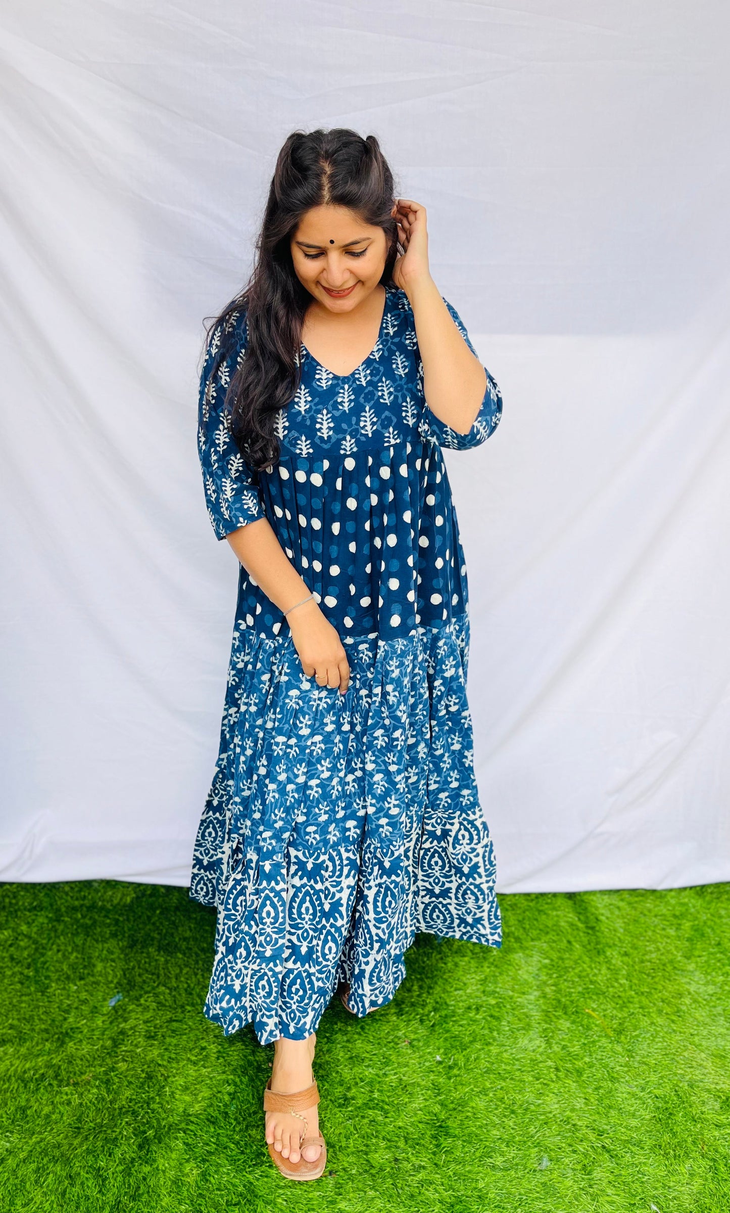 "Keshavi" indigo frill gown