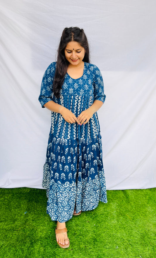 "Keshavi" indigo frill gown