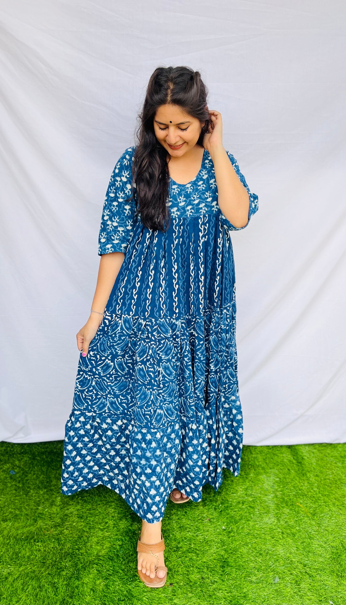 "Keshavi" New long indigo frill gown