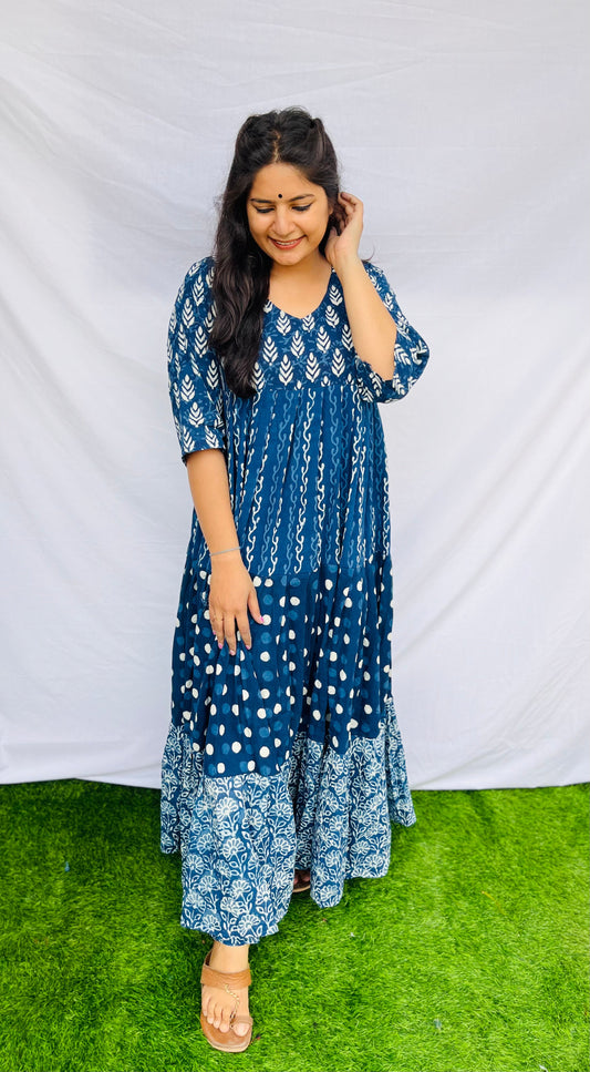 "Keshavi" indigo cotton long gown