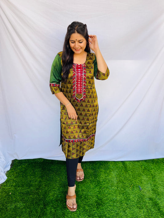 "Naity" Green mashroo silk kurti