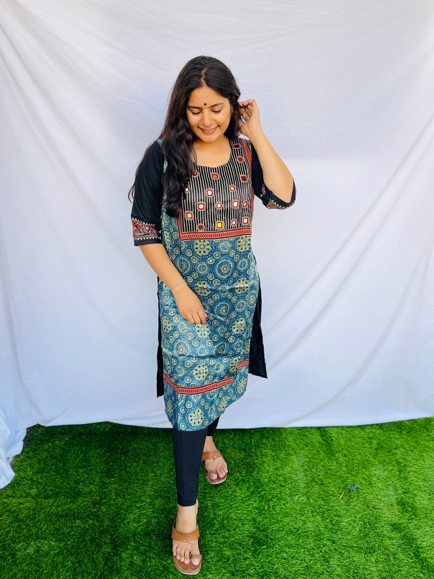 "Naity" Blue mashroo handwork kurti