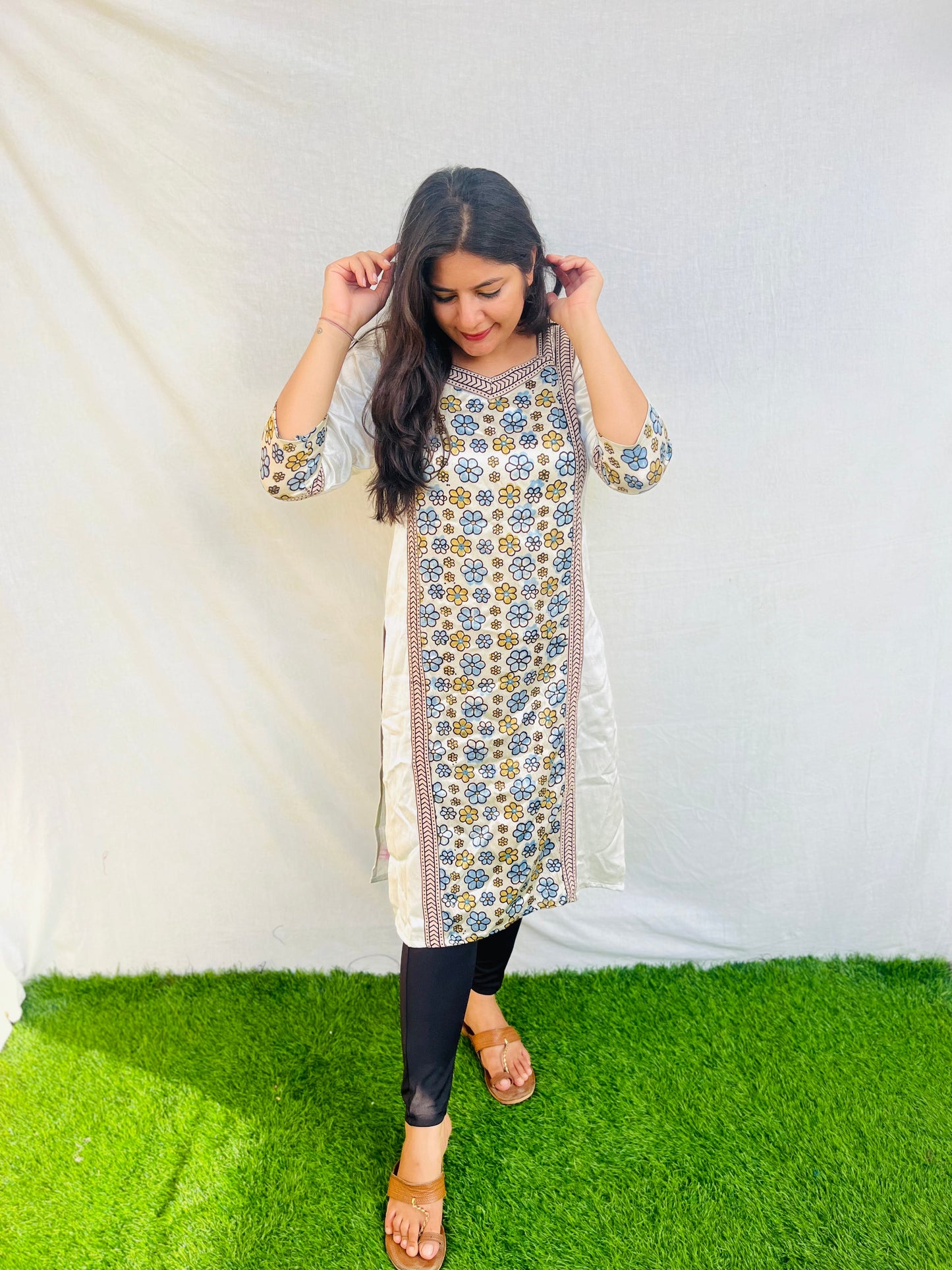 "Naity" Mashru Mirror Work Kurti