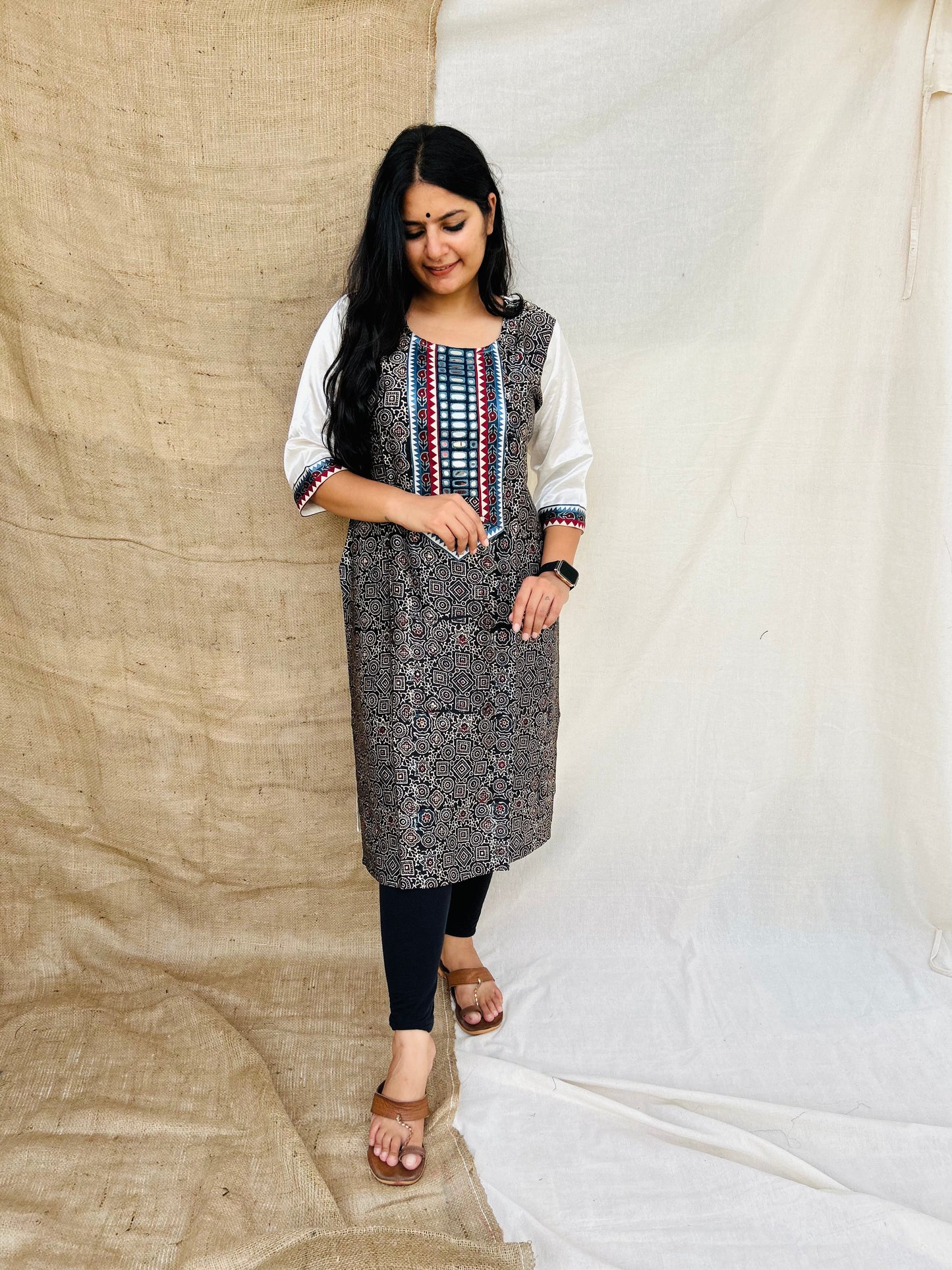 "Naity" black mashroo printed kurti