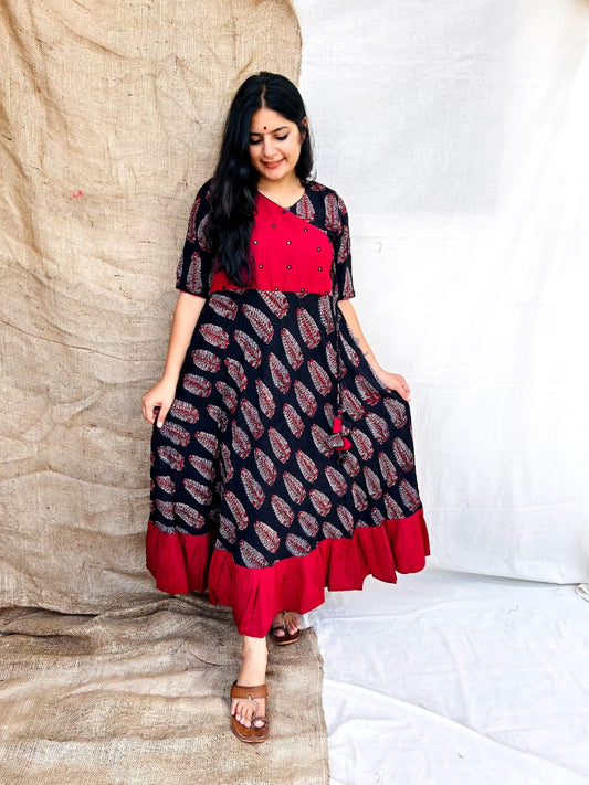 RAYON RED & BLACK PRINTED KURTI