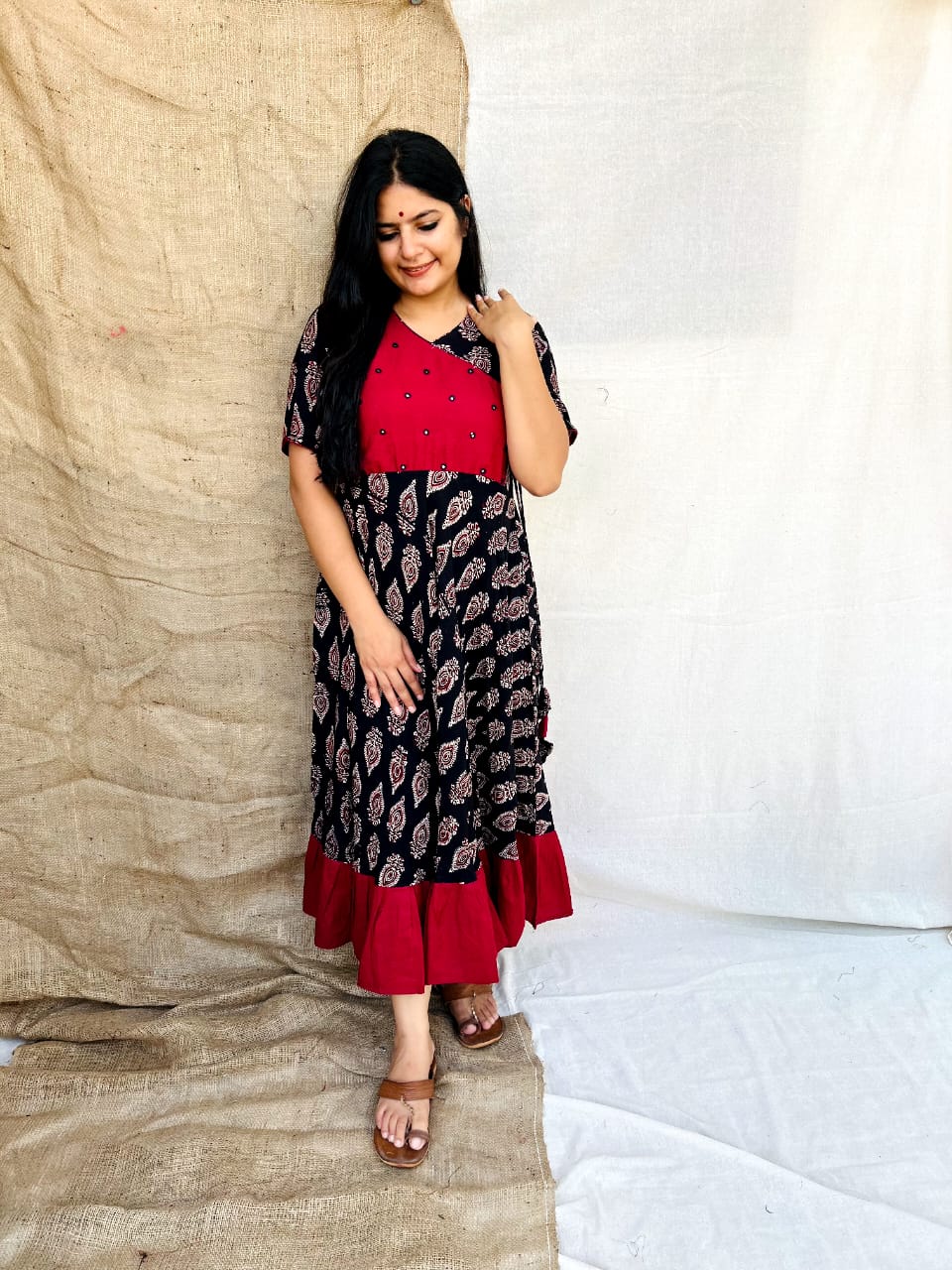 RAYON RED & BLACK KURTI