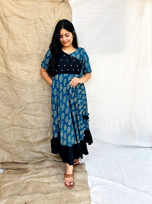 RAYON BLUE & BLACK KURTI