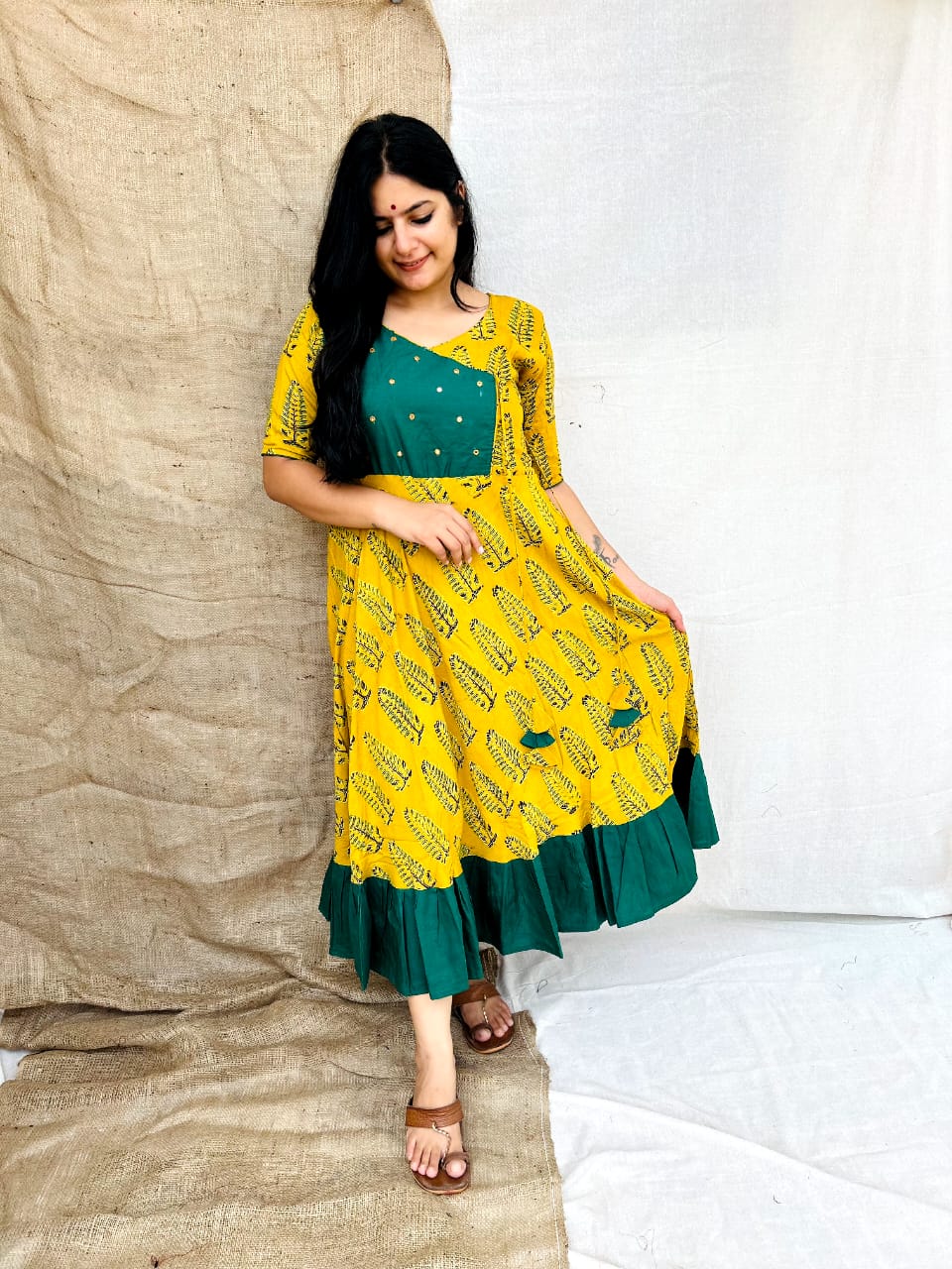 RAYON GREEN & YELLOW KURTI