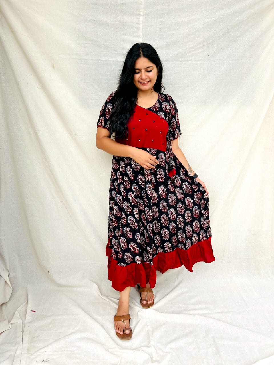 RAYON RED & BLACK PRINTED KURTI