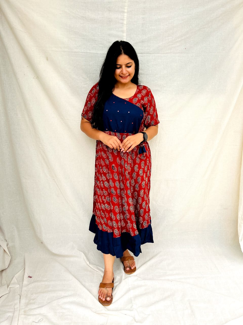 RAYON RED & BLUE PRINTED KURTI