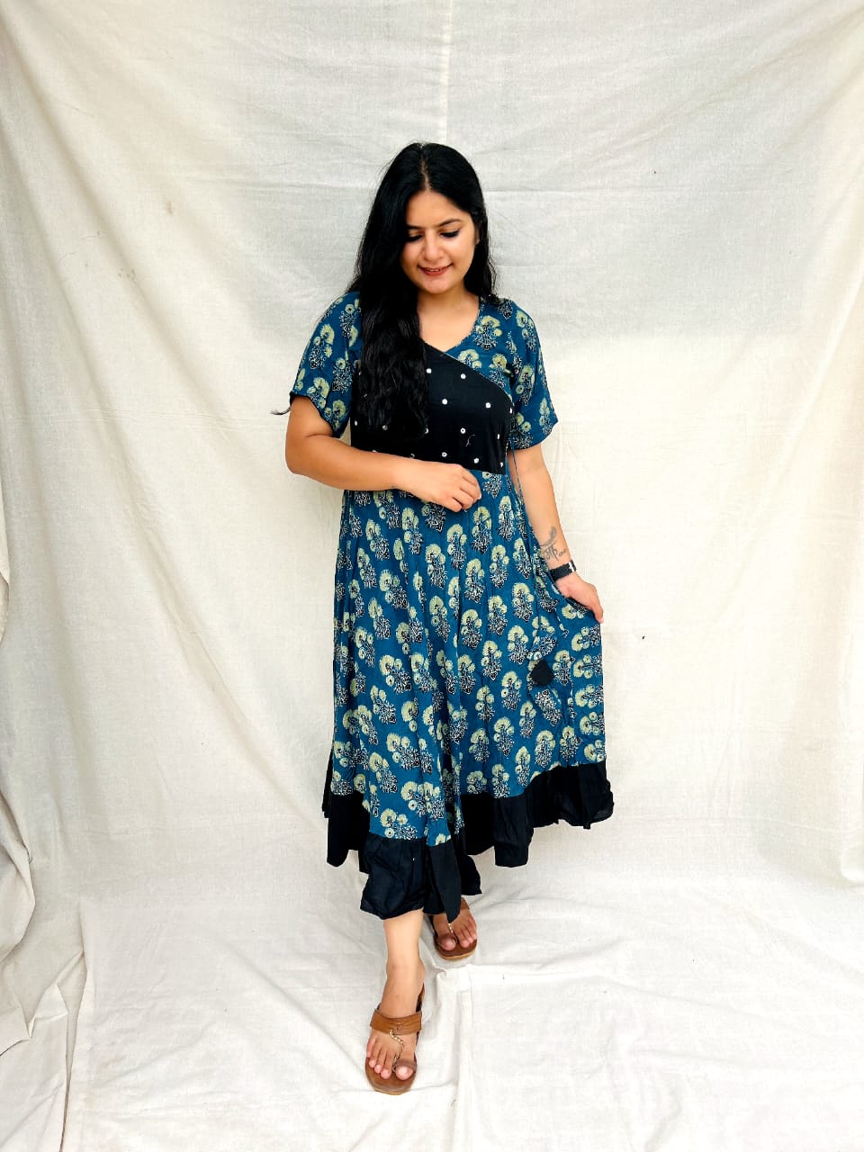 RAYON BLUE & BLACK PRINTED KURTI