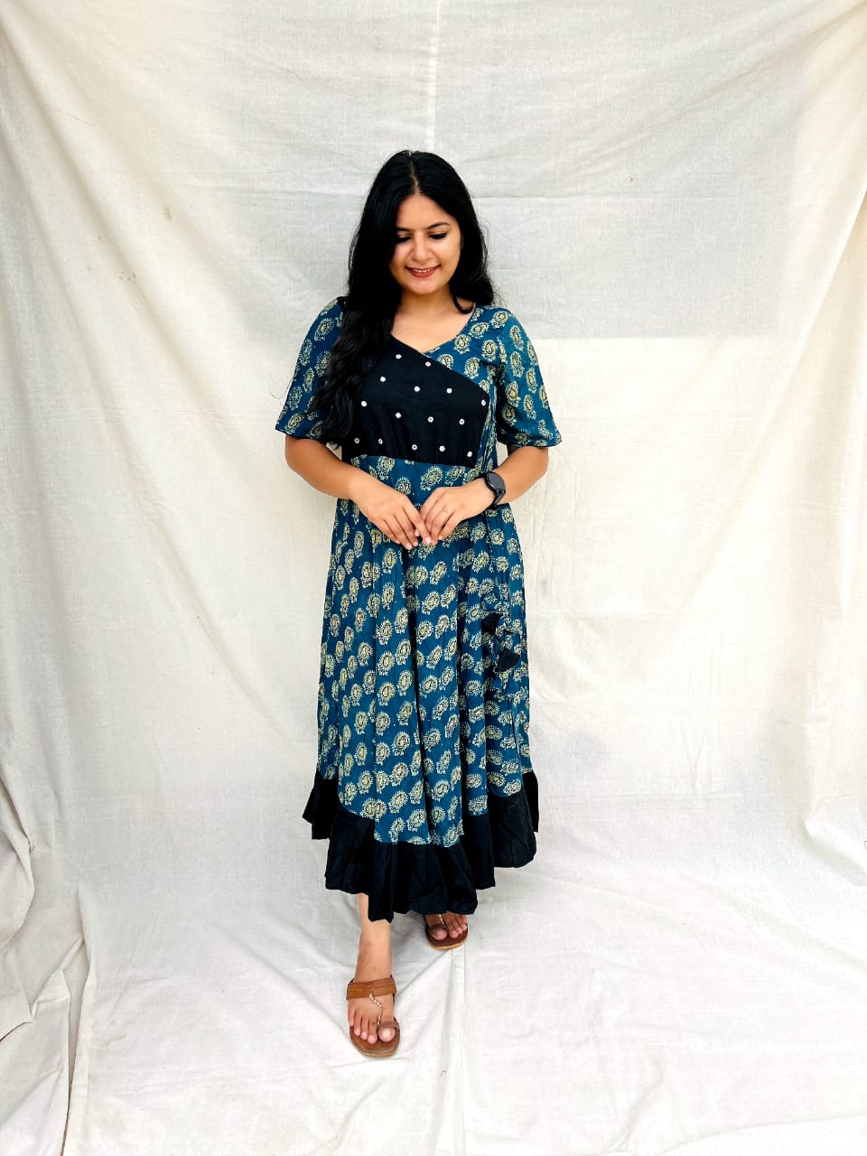 RAYON BLUE & BLACK MIRROR WORK KURTI