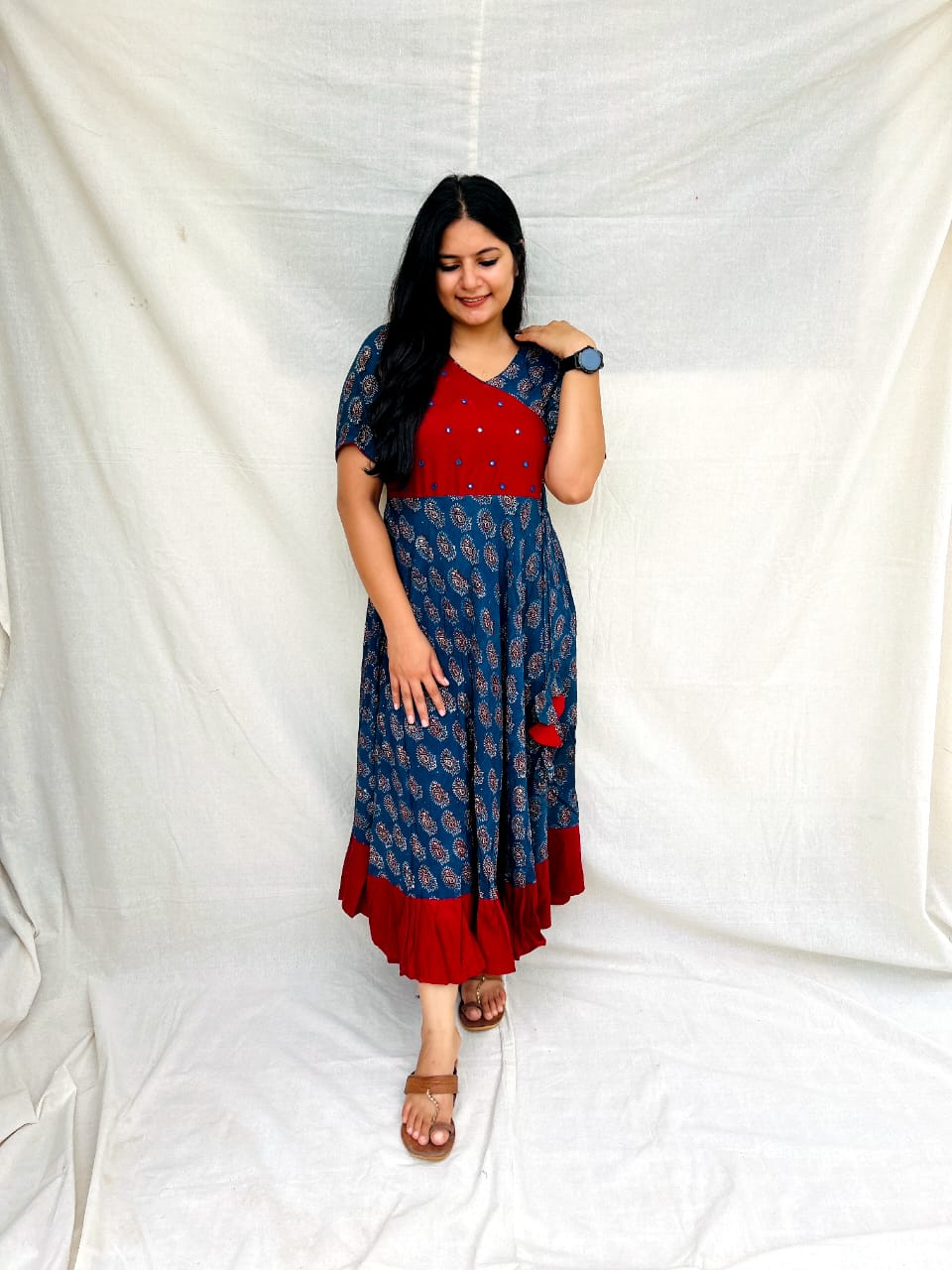 RAYON RED & BLUE PRINTED KURTI