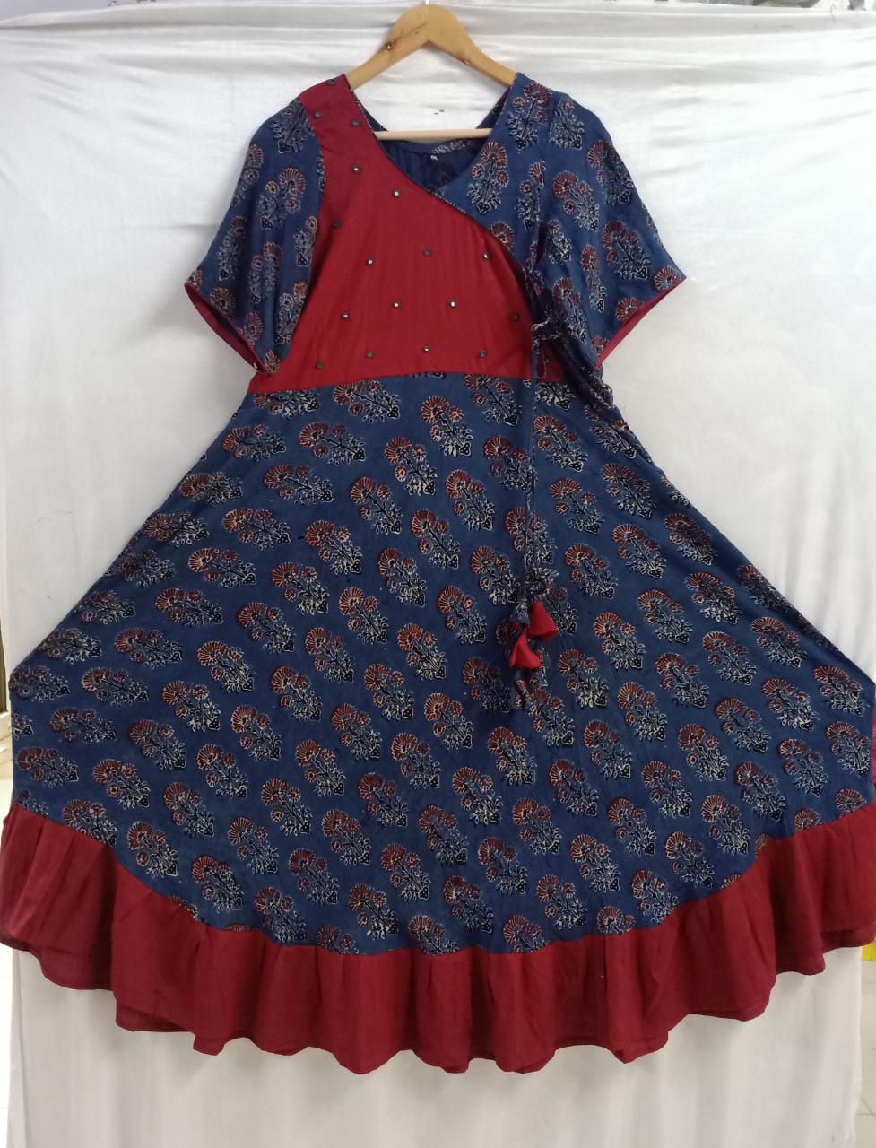 RAYON RED & BLUE PRINTED KURTI