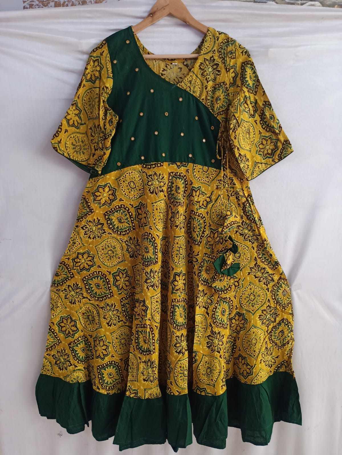 RAYON YELLOW & GREEN PRINTED KURTI