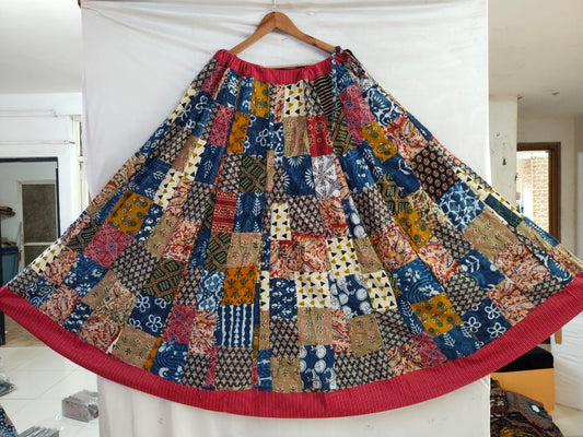 "aarya" patch work multicolor long skirt
