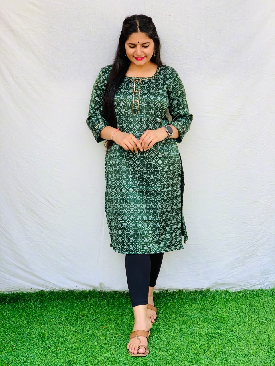 'kavya' Green Mashroo Long straight kurti