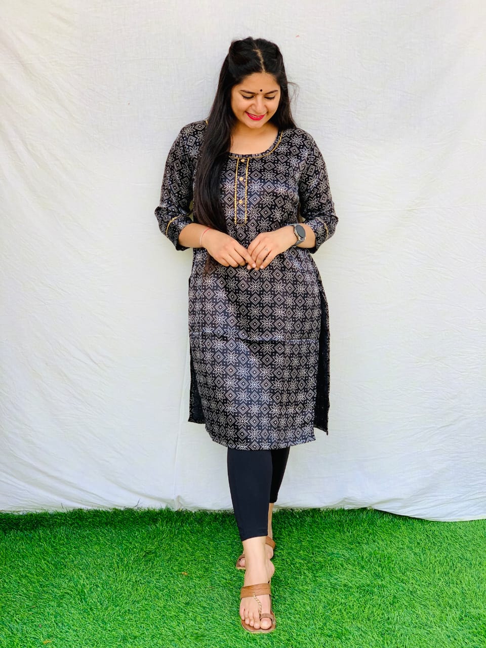 'Kavya' Black Mashroo Kurti With Gotta patti lace